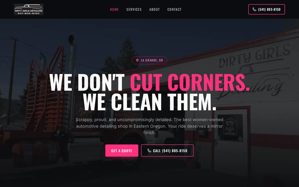 Homepage of the Dirty Girls Detailing website